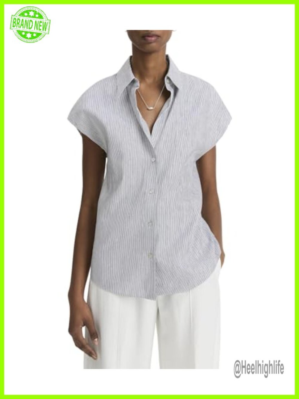 Linen Cotton Cap Sleeve Button Down Blouse